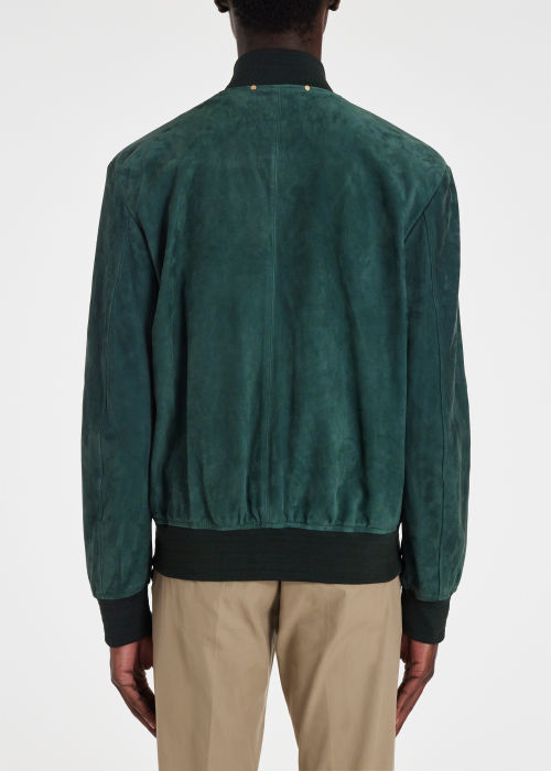 Model View - Men's Forest Green Suede Bomber Jacket Paul Smith