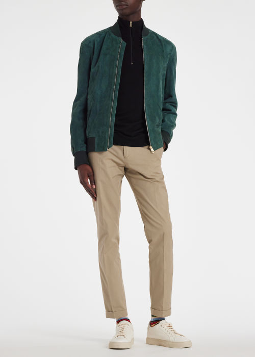 Model View - Men's Forest Green Suede Bomber Jacket Paul Smith