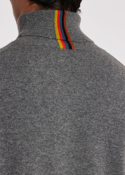 Model View - Grey Cashmere 'Artist Stripe' Roll Neck Sweater Paul Smith