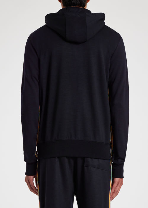 Model View - Navy Zip-Front Wool 'Signature Stripe' Hoodie by Paul Smith