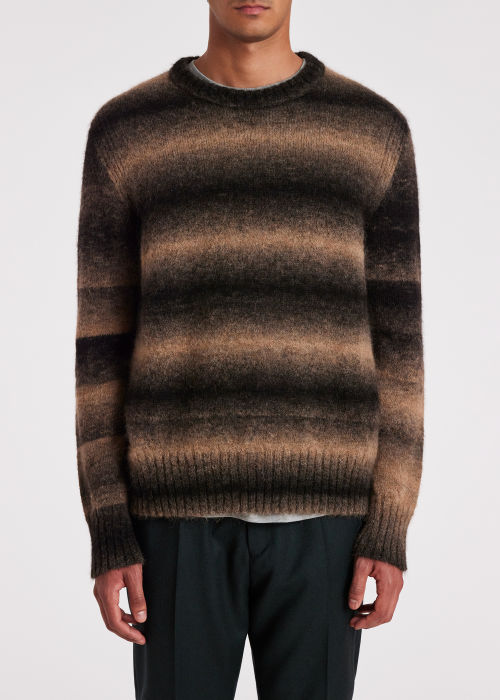 Men's Brown Alpaca-Blend Ombre Stripe Sweater