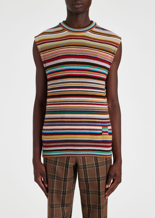 Model view - Men's Knitted 'Signature Stripe' Wool Vest Paul Smith