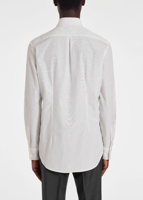 Model View - Men's Tailored-Fit White Cotton Pleated Front Evening Shirt Paul Smith