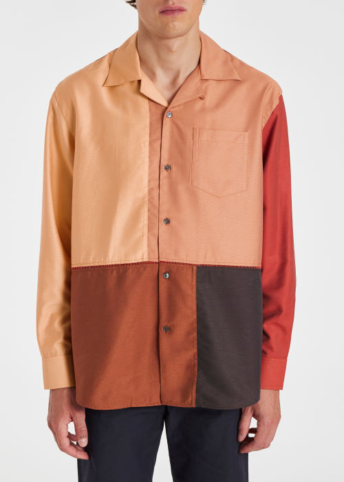 Model View - Men's Oversized Orange 'Patchwork' Shirt Paul Smith