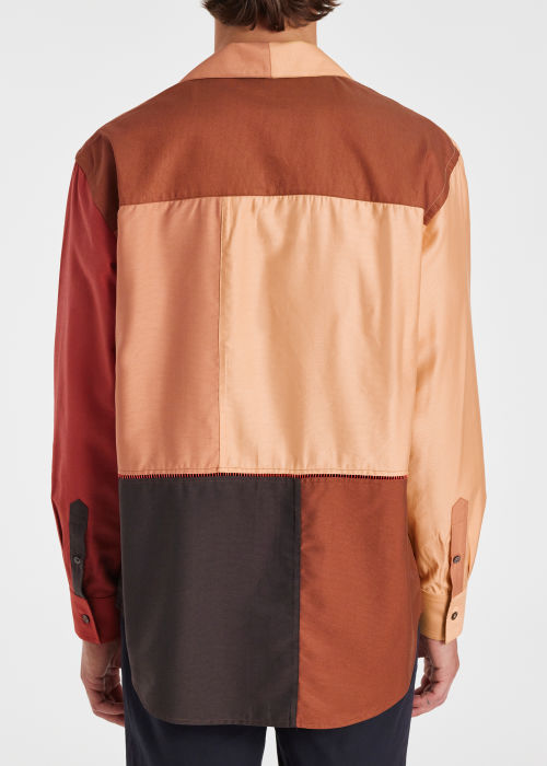 Model View - Men's Oversized Orange 'Patchwork' Shirt Paul Smith