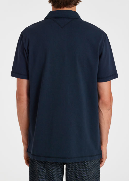 Model View - Men's Navy Organic Cotton Jersey Polo Shirt Paul Smith