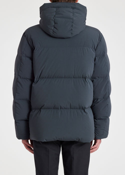Model view - Men's Washed Navy Hooded Down Coat Paul Smith