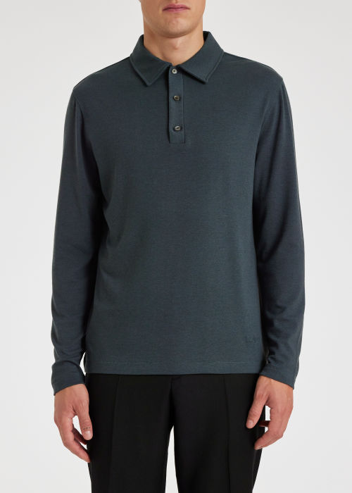 Model view - Slate Blue Lyocell-Blend Long-Sleeve Polo Shirt Paul Smith