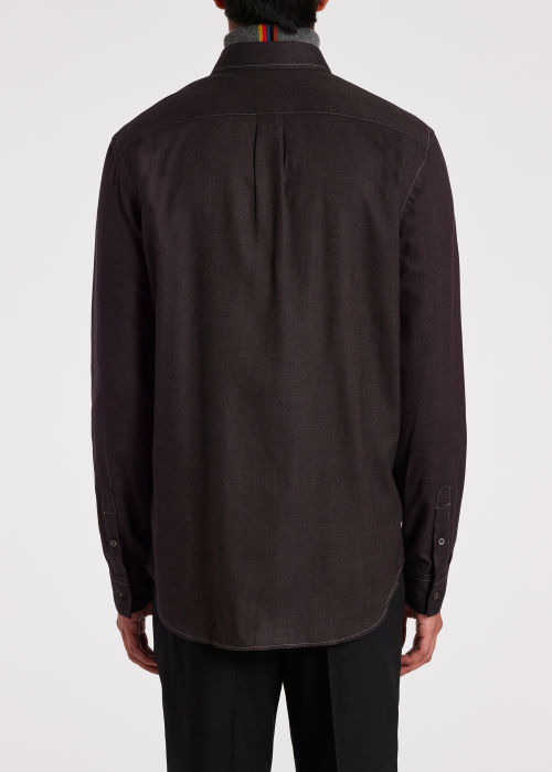 Model View - Men's Casual-Fit Cotton-Blend Burgundy Shirt Paul Smith