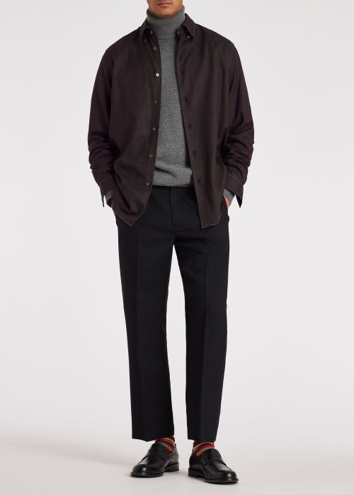 Model View - Men's Casual-Fit Cotton-Blend Burgundy Shirt Paul Smith