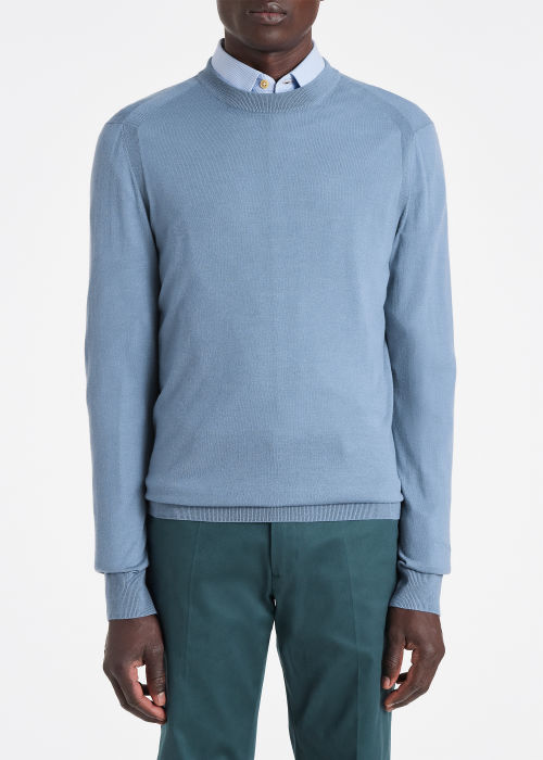 Model View - Men's Sky Blue Merino Wool Sweater Paul Smith