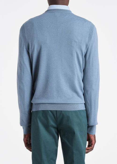 Model View - Men's Sky Blue Merino Wool Sweater Paul Smith