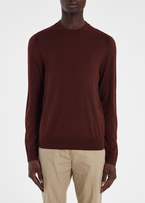 Model View - Men's Burgundy Merino Wool Sweater Paul Smith