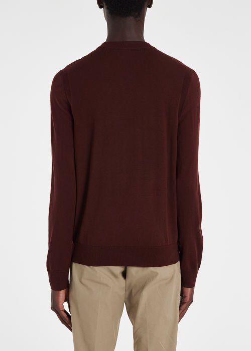 Model View - Men's Burgundy Merino Wool Sweater Paul Smith