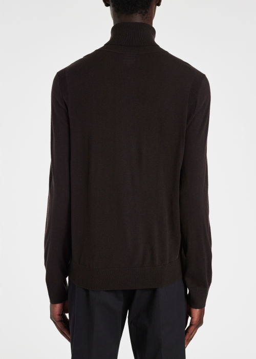 Model View - Men's Dark Brown Merino Wool Roll Neck Sweater Paul Smith