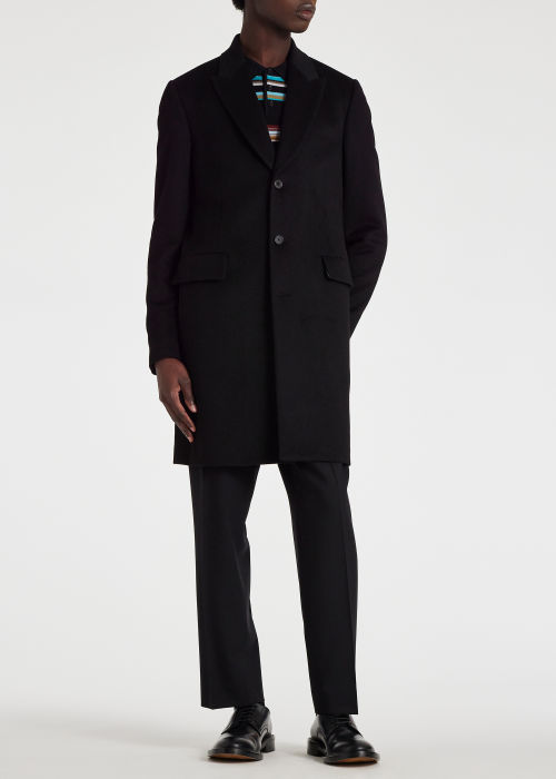 Model view - Men's Black Merino 'Signature Stripe' Knitted Polo Shirt Paul Smith