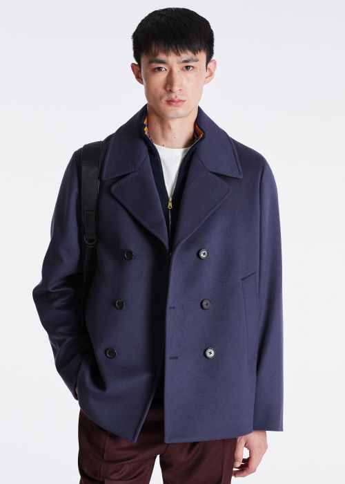 Men's Blue Wool-Cashmere Pea Coat Paul Smith