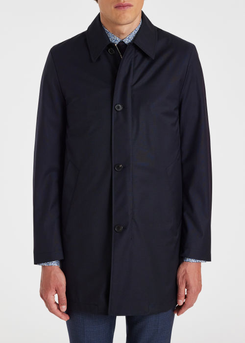 Model View - Navy 'Storm System' Wool Mac With Detachable Gilet by Paul Smith