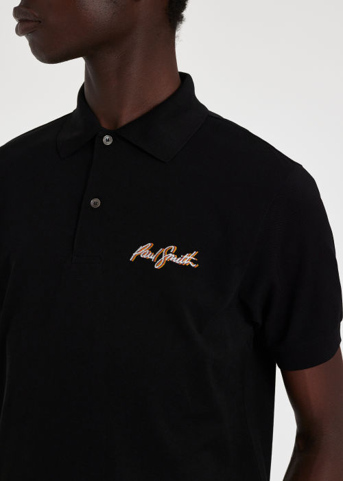 Model View - Black Embroidered Shadow Logo Cotton Polo Shirt Paul Smith