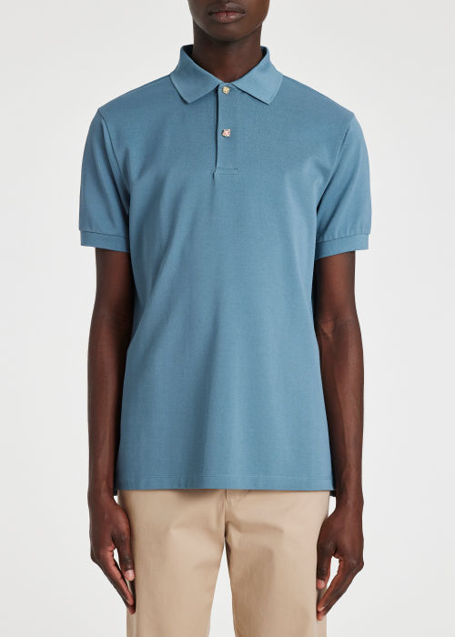 Model view - Men's Light Blue Polo Shirt with Charm Buttons Paul Smith