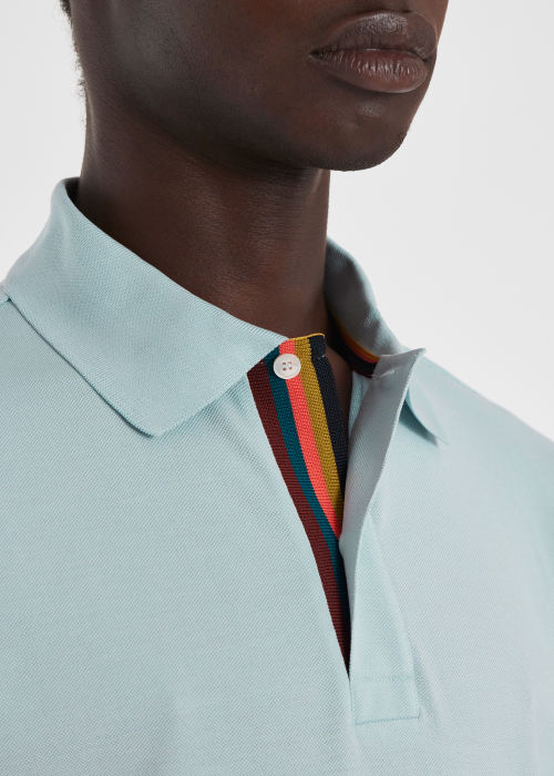 Model View - Light Blue 'Artist Stripe' Placket Polo Shirt Paul Smith