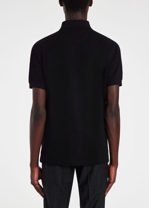 Model View - Men's Black Cotton 'Artist Stripe' Placket Polo Shirt Paul Smith