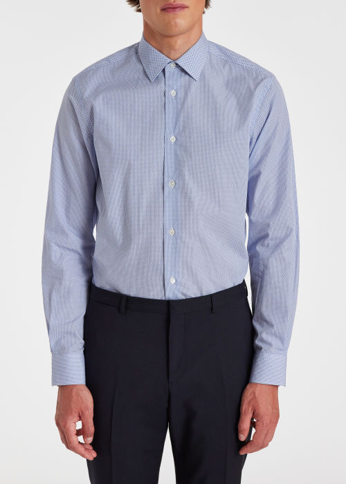 Model view - Men's Tailored-Fit Blue 'Micro Dot' Print Cotton Shirt Paul Smith