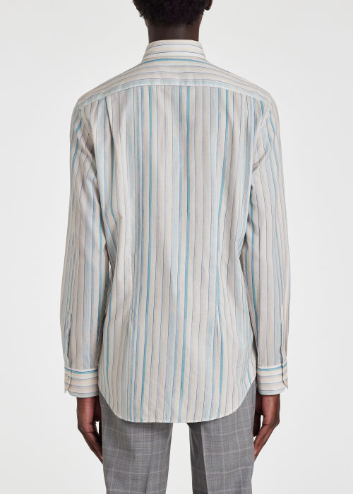 Men's Ecru and Light Blue 'Painted Stripe' Shirt