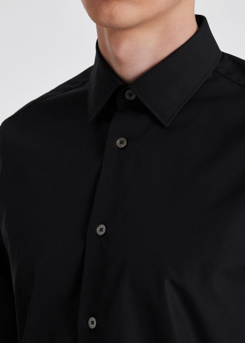Men's Tailored-Fit Black Cotton 'Artist Stripe' Cuff Shirt