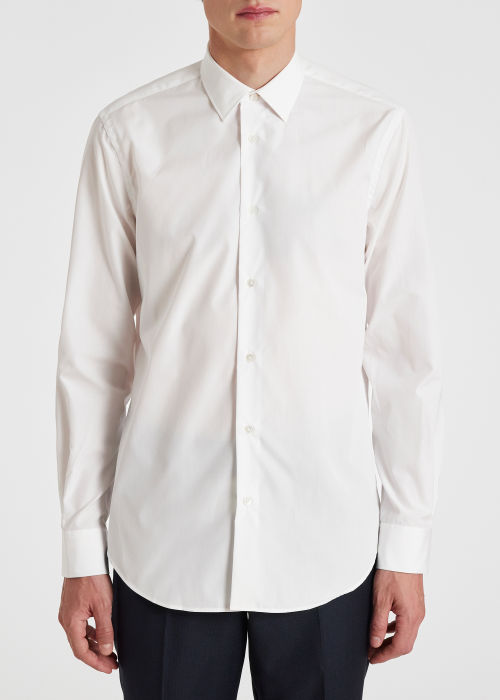Model View - Tailored-Fit White Cotton 'Artist Stripe' Cuff Shirt by Paul Smith