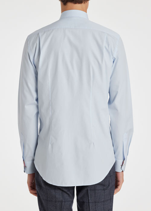 Model View - Tailored-Fit Sky Blue Cotton 'Artist Stripe' Cuff Shirt by Paul Smith