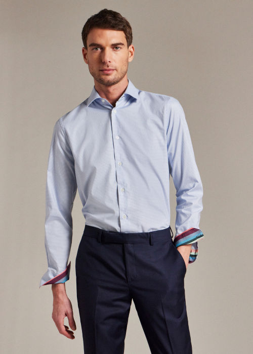 Model view - Tailored-Fit Light Blue 'Gingham' Easy Care Shirt by Paul Smith