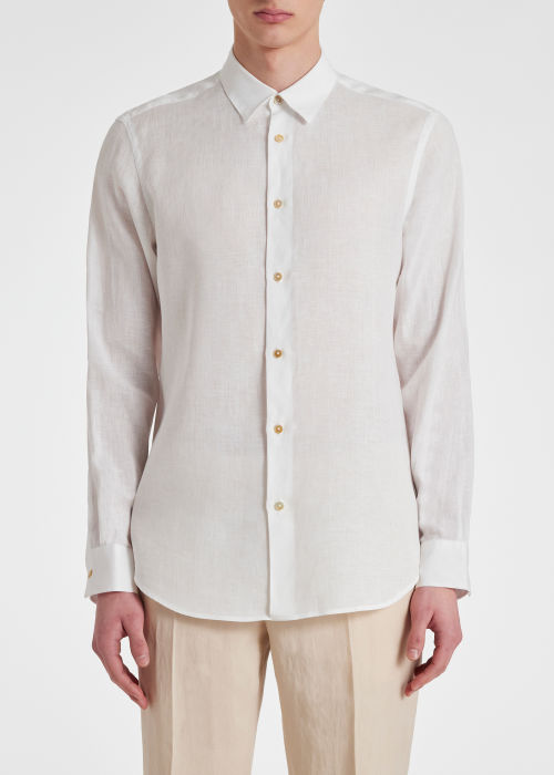 Model View - Men's White Linen Shirt Paul Smith