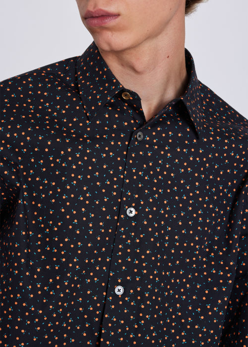 Model view - Men's Navy 'Peach Polka' Print Cotton Shirt Paul Smith