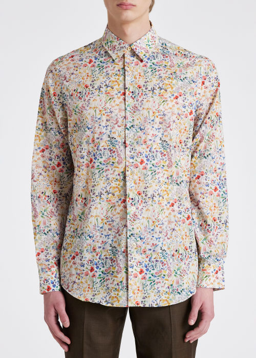 Model View - Men's Cotton 'Liberty Floral' Long-Sleeve Shirt Paul Smith