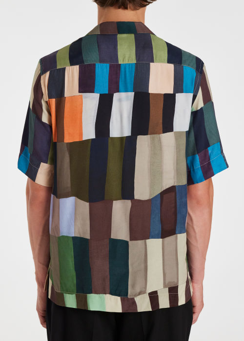 Model View - Men's Viscose 'Overlapping Check' Print Shirt
