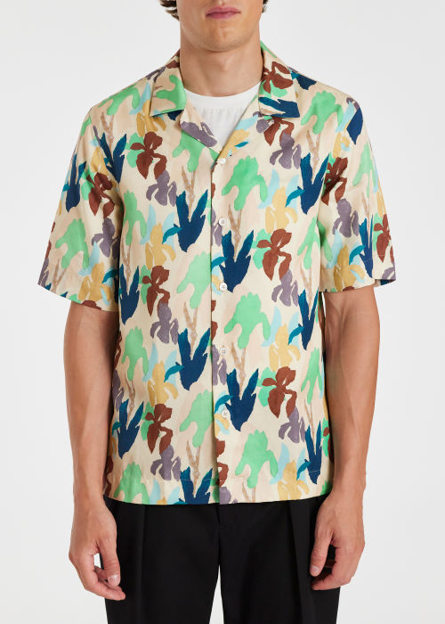Model View - Men's Multi-Colour 'Iris' Print Lyocell Shirt Paul Smith
