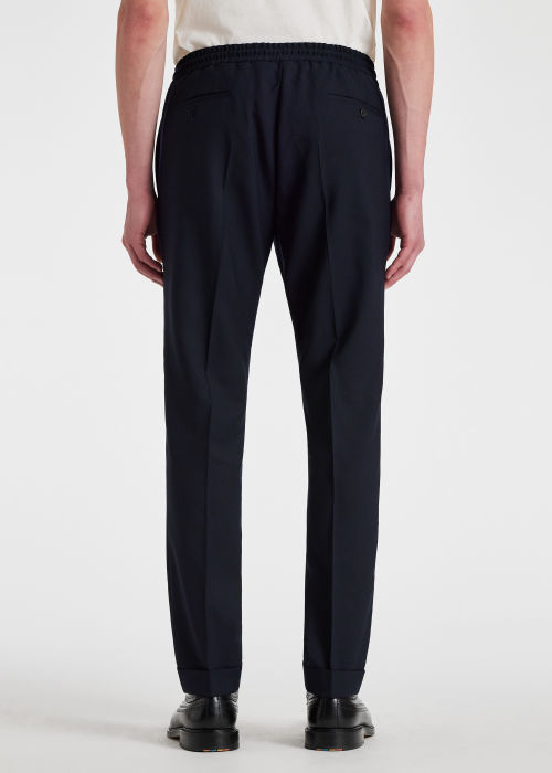 Model View - A Suit To Travel In - Navy Drawstring-Waist Wool Trousers Paul Smith