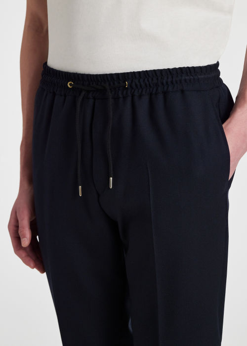 Model View - A Suit To Travel In - Navy Drawstring-Waist Wool Trousers Paul Smith