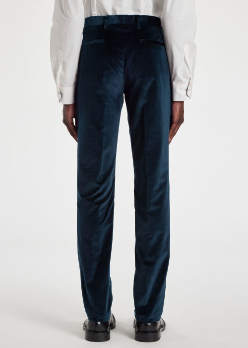 Men's Slim-Fit Navy Velvet Trousers