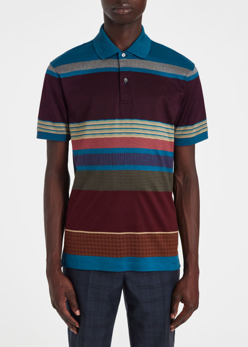 Model View - Colour Block 'Assembled Stripe' Cotton Polo Shirt Paul Smith