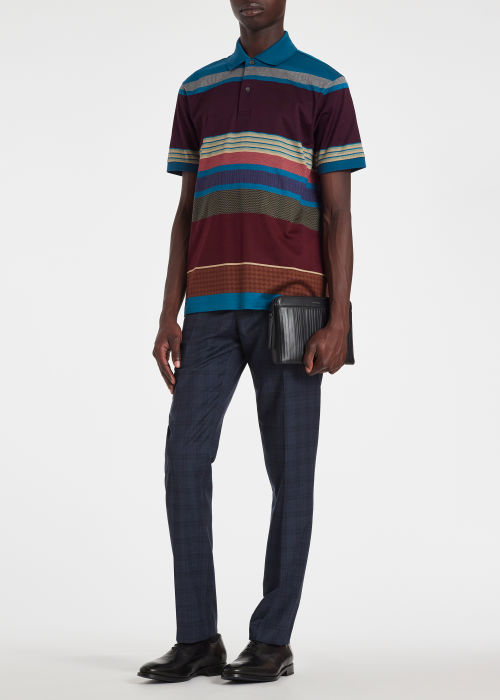 Model View - Colour Block 'Assembled Stripe' Cotton Polo Shirt Paul Smith