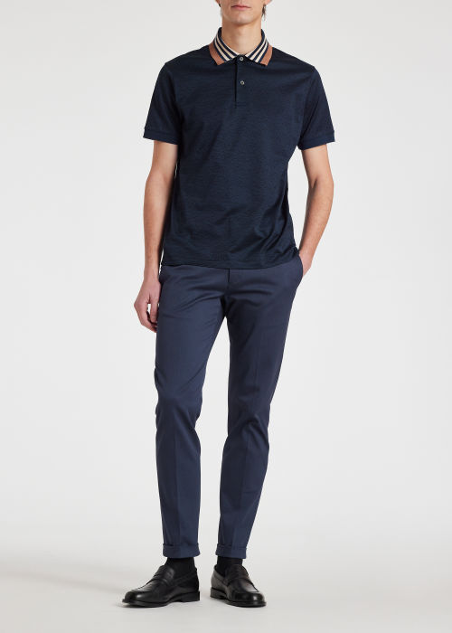 Model view - Men's Navy Contrast Collar Cotton Polo Shirt Paul Smith
