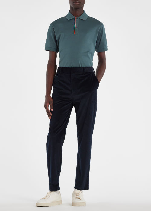 Model View - Teal Cotton 'Signature Stripe' Trim Polo Shirt Paul Smith