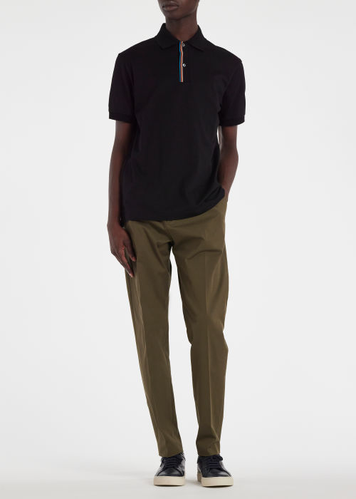 Model View - Black 'Signature Stripe' Trim Polo Shirt Paul Smith