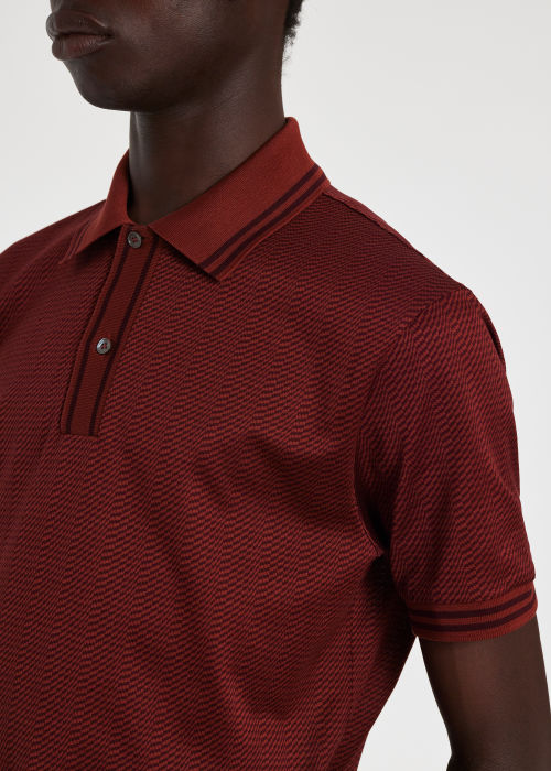 Model View - Men's Burgundy Cotton Geo Polo Shirt Paul Smith