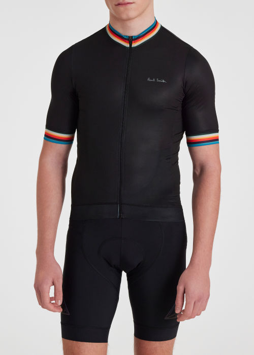 Model View - Black Cycling Jersey With 'Artist Stripe' Trims Paul Smith