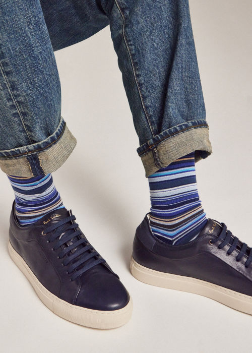 Model View - Men's Navy Eco 'Basso' Trainers Paul Smith