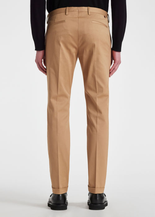 Model View - Men's Slim-Fit Tan Cotton-Stretch Chinos Paul Smith