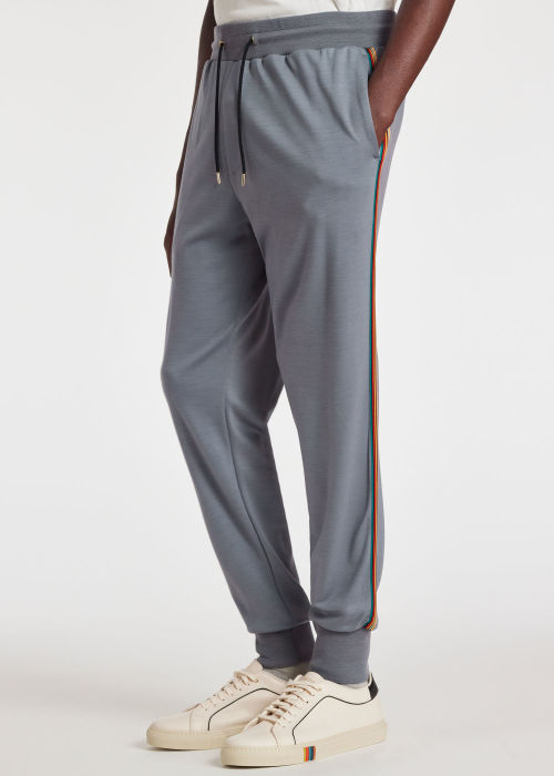 Grey Blue Wool 'Signature Stripe' Sweatpants